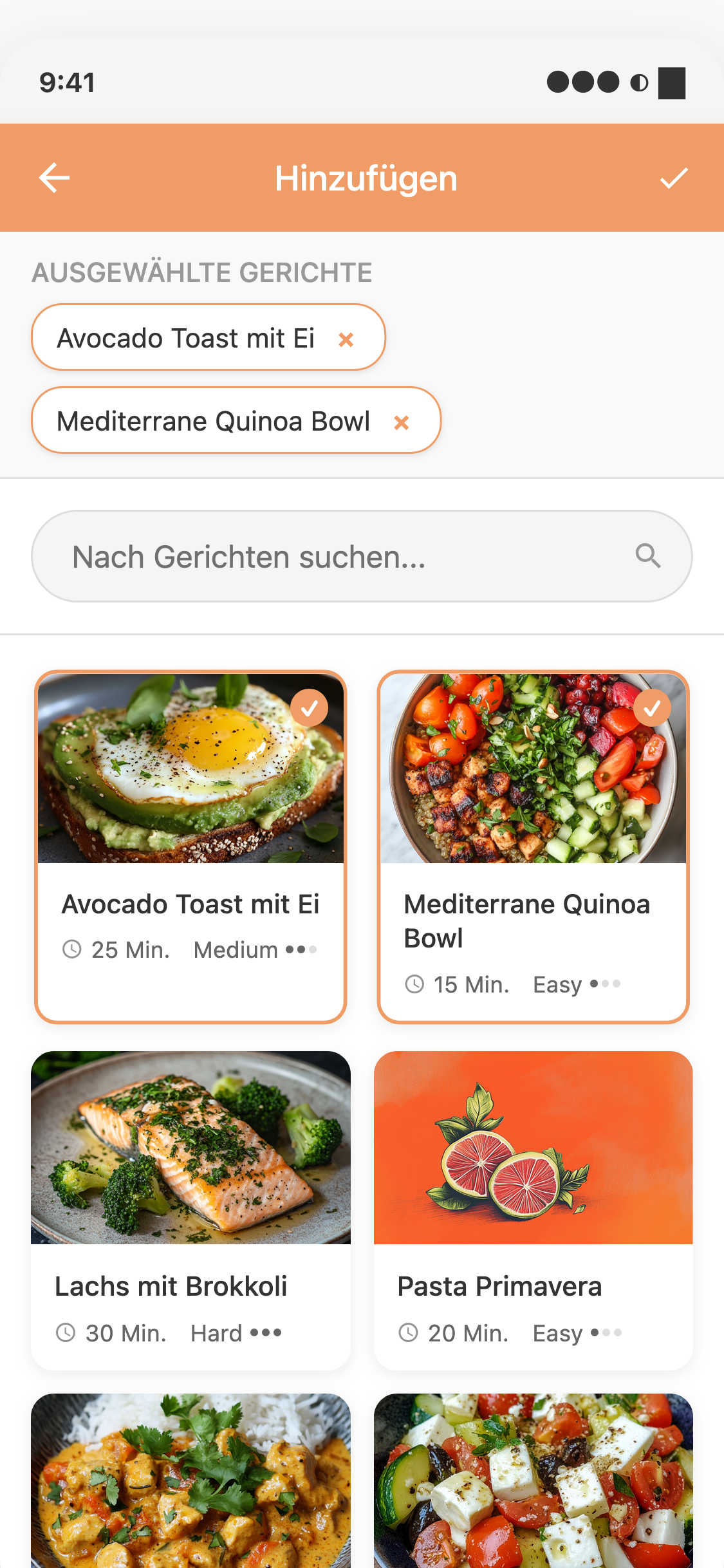 Meala Meal hinzufügen - Einfach neue Gerichte zum Wochenplan hinzufügen